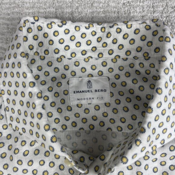 Emanuel Berg Casual Button Down Shirt Size 44 17.5 XL White / Blue Floral Hippie - Picture 8 of 16